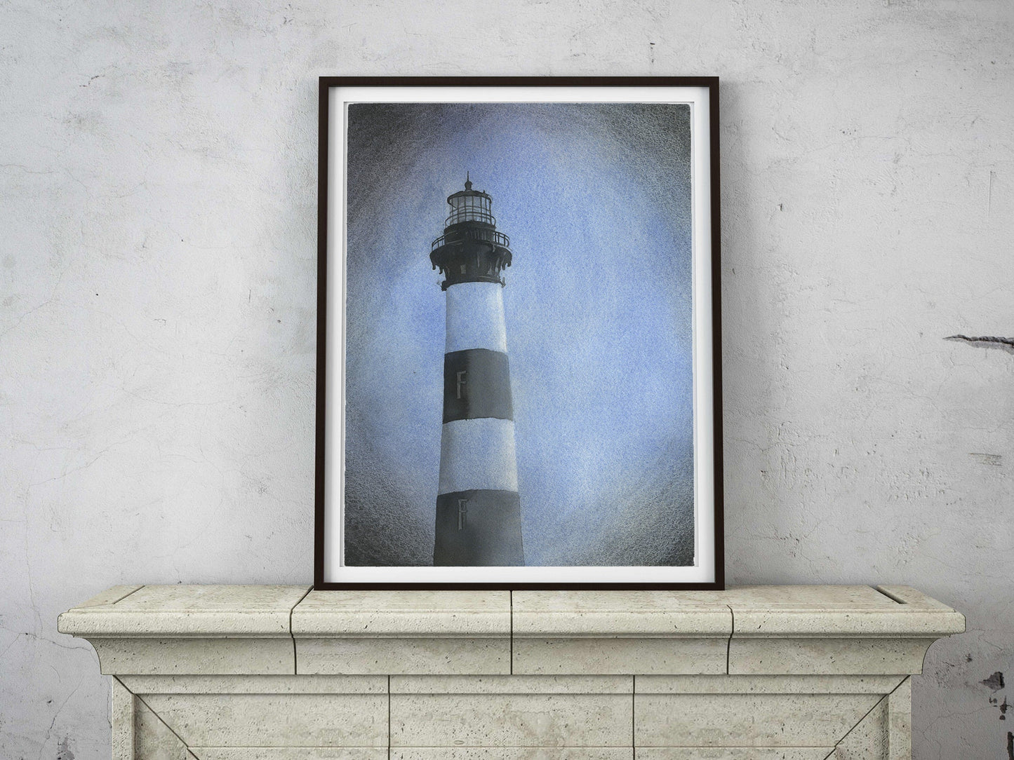 Faro de Bodie Island al atardecer en los Outer Banks (OBX) de Carolina del Norte, Estados Unidos. Pintura de acuarela Arte de la playa del faro de Bodie Island (impresión)