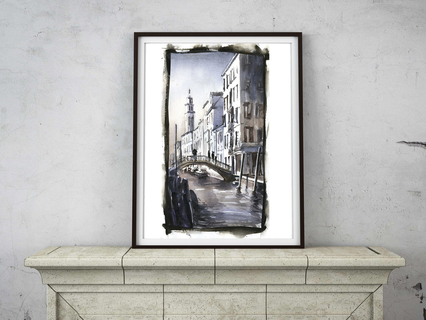 Hand-painted Venice Italy artwork with warm sunset light over historic architecture and gondolas.