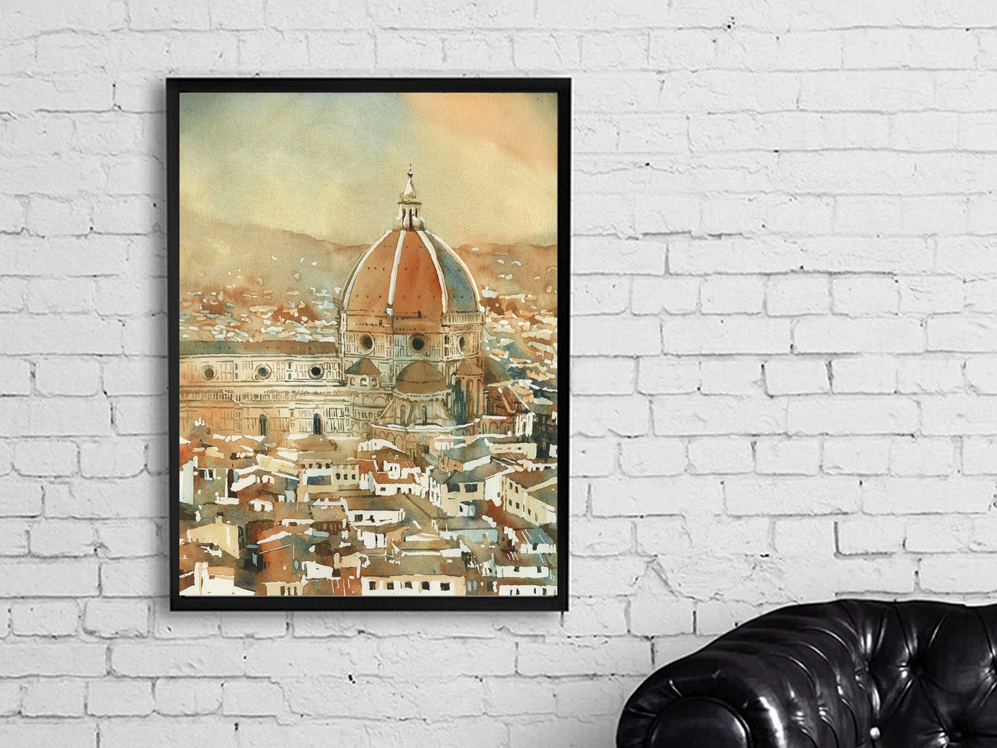 Duomo y paisaje urbano de Florencia desde el Palazzo di Michelangelo- Florencia, Italia. Pintura en acuarela del arte del horizonte del Duomo Firenze Italia (impresión)