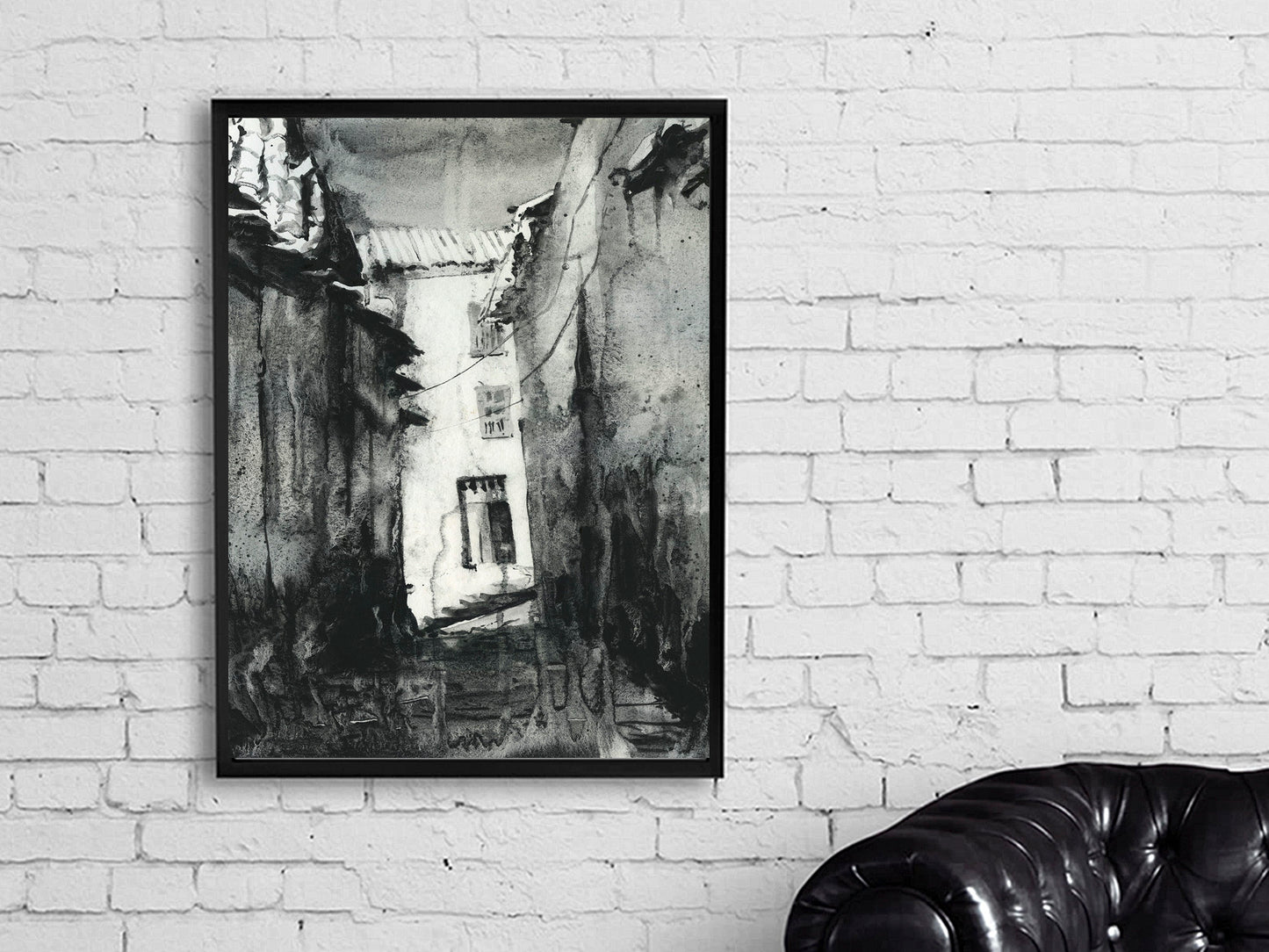 Puerta de entrada a la ciudad inca de Cusco, Perú. Pintura monocromática de acuarela en blanco y negro Hogar de Cusco- Perú. Pintura de acuarela Cusco (impresión)
