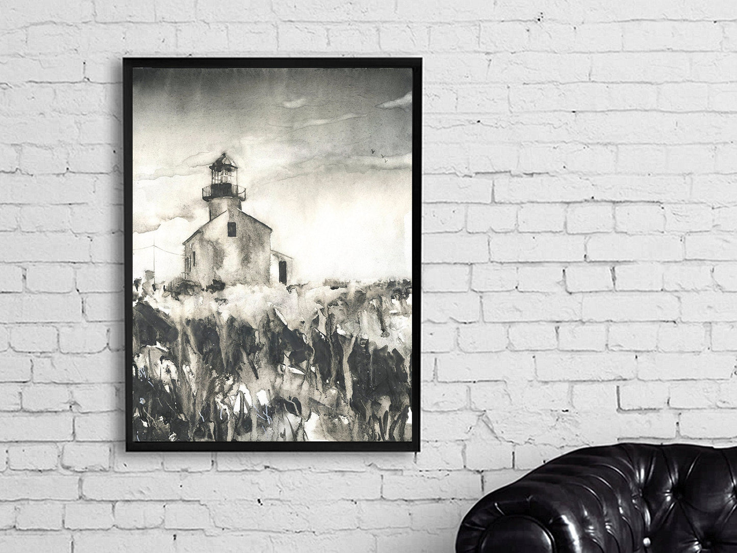 Antiguo faro de Point Loma en el Monumento Nacional Cabrillo - San Diego, CA. Faro de California Point Loma San Diego obra de arte B&W (impresión)