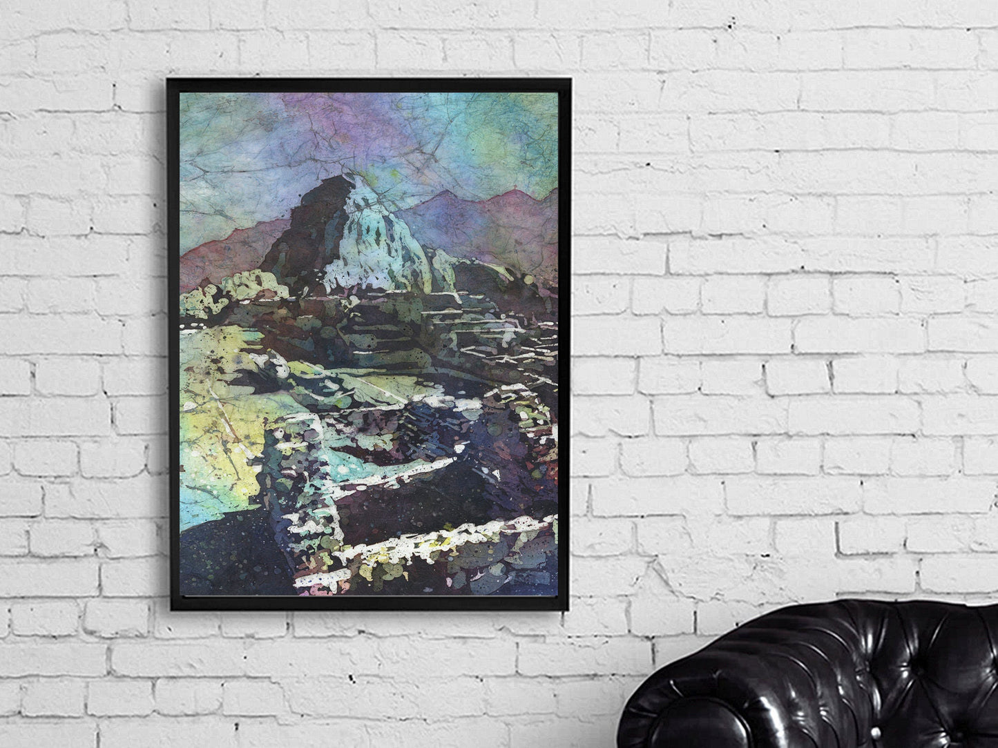Bright and atmospheric watercolor painting of Machu Picchu from the elevated caretaker’s hut—fine art wall piece for travel and history fans.