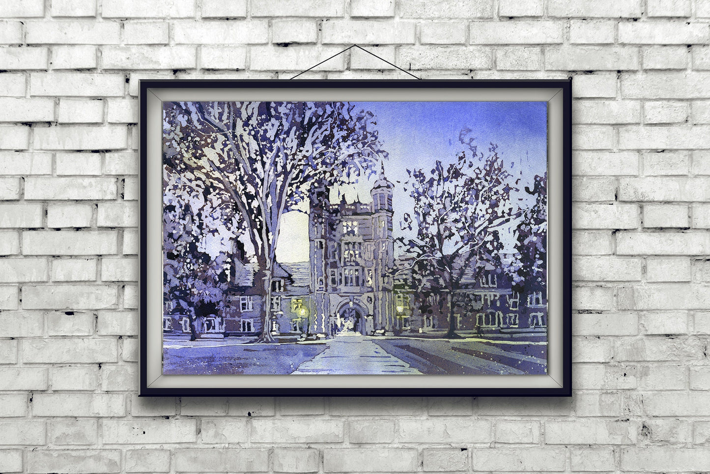 Hand-painted watercolor of Michigan Law School, perfect for alumni and legal scholars.