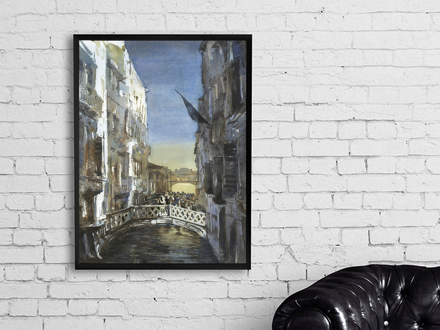 Expressive watercolor artwork of Venice’s Bridge of Sighs, perfect for travel-inspired interiors.