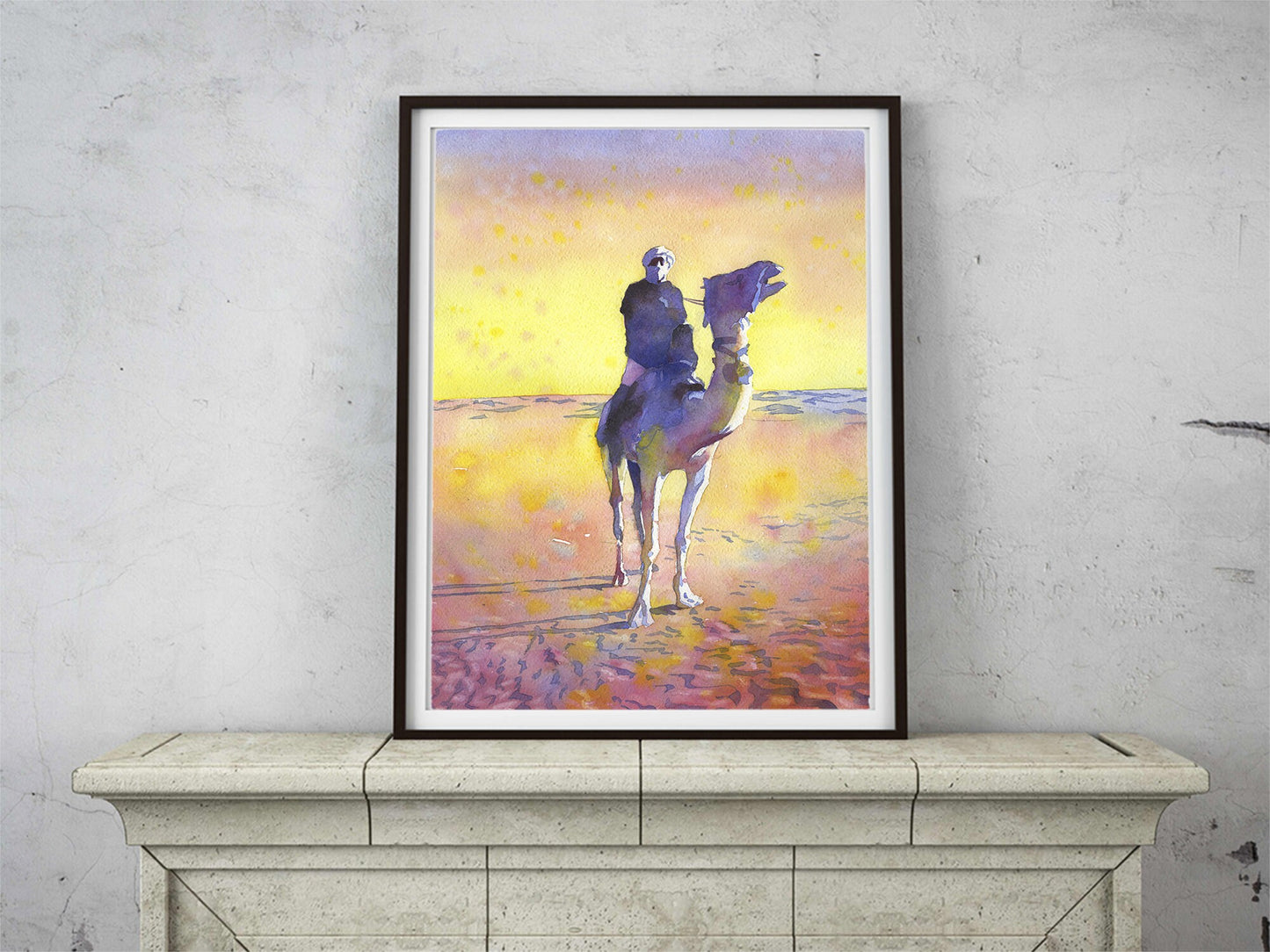 Beduinos en camello en el desierto del Sahara, Tozeur, Túnez. Obras de arte del desierto Hombre beduino pintando arte colorido Túnez Desierto del Sahara (impresión)