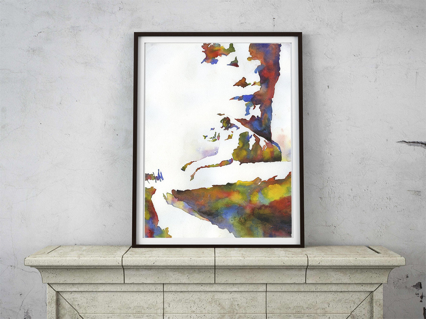 Lioness lying on rock at North Carolina zoo. Lion watercolor.  Lion painting.  Lion art colorful painting watercolor big cat zoo (print)