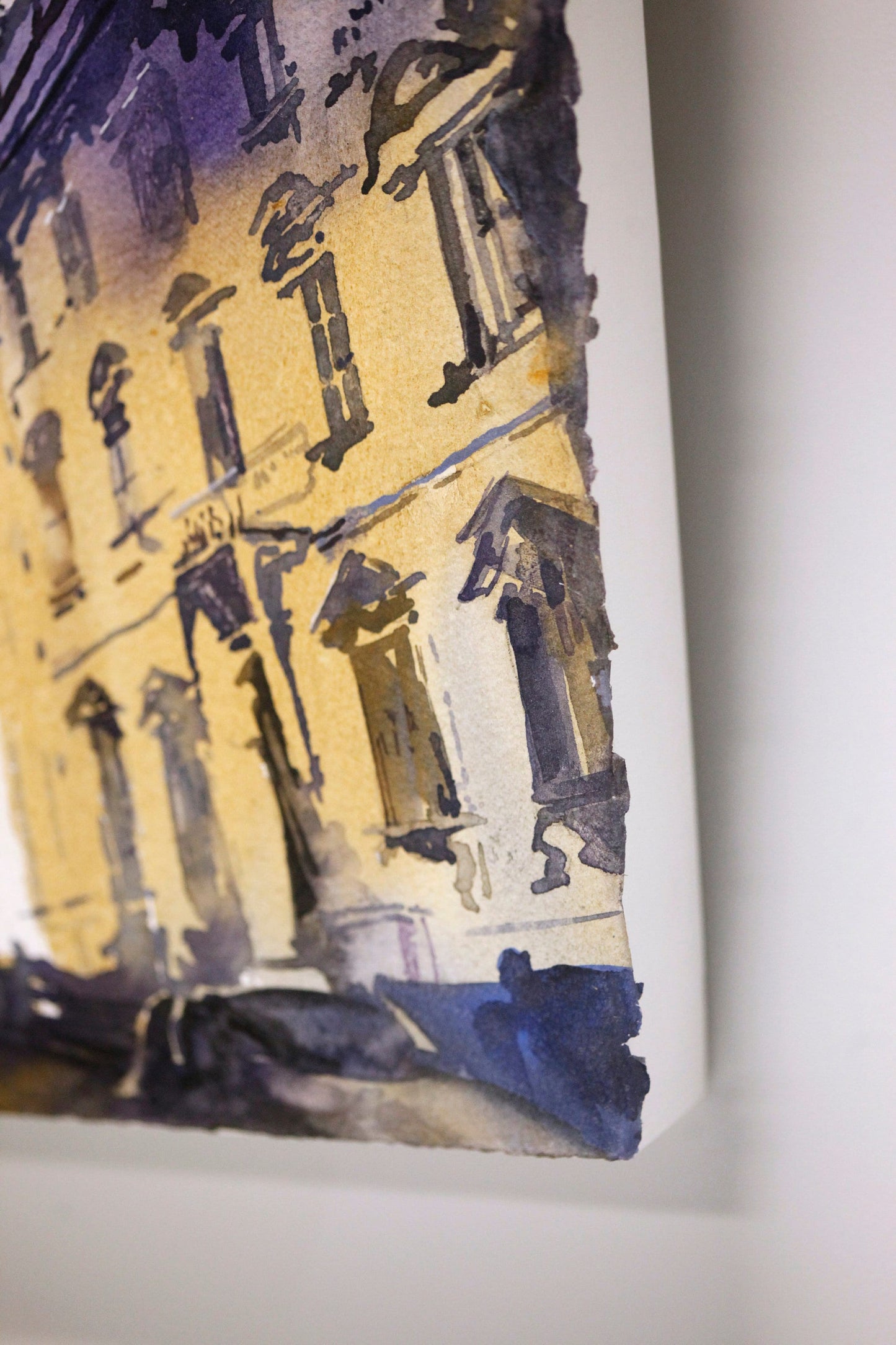 Florence cityscape- Bargello Museum during day. Watercolor painting Florence Italy cityscape fine art Italy Tuscany purple yellow artwork (original)