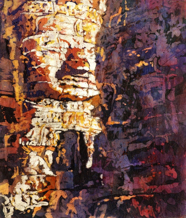 Bayon Temple at Angkor Wat watercolor depicting the ancient Khmer temple under soft sunset hues—ideal for SE Asia home decor and interior design lovers.