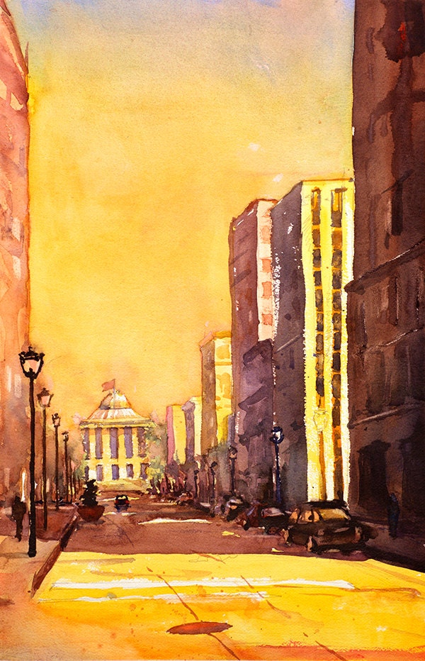 Watercolor painting Raleigh North Carolina Capital building