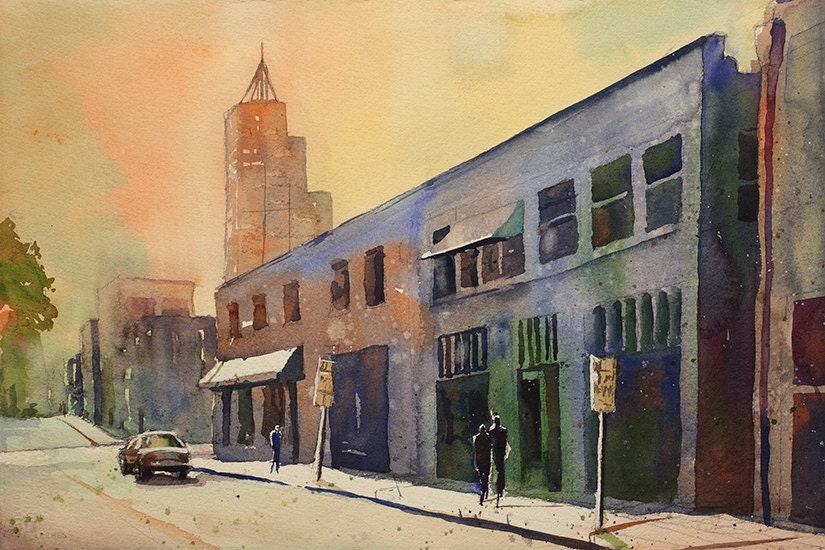 Downtown skyscrapers & buildings of Raleigh, NC. Watercolor print original painting Raleigh art watercolor landscape (print)