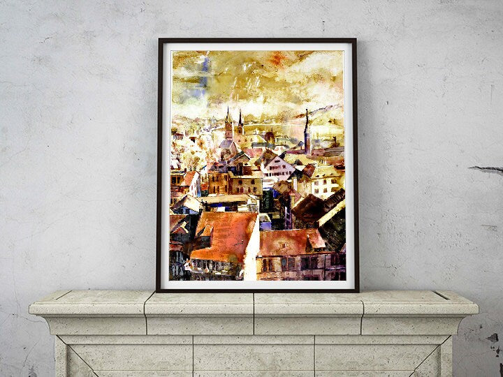 Downtown Zurich, Switzerland- fine art watercolor painting of Zurich, Switzerland. Watercolor giclee painting, Zurich (print)