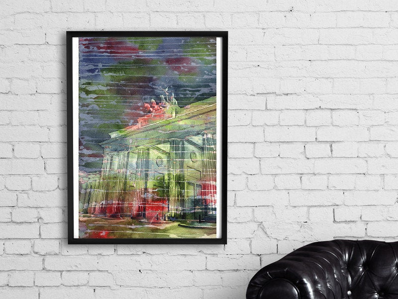 Brandenburg Gate at night in city of Berlin- Germany. Art Brandenburg Gate painting fine art print watercolor original Berlin Germany art (print)