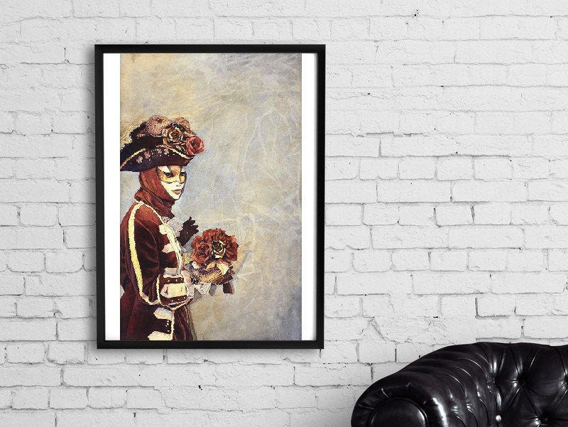 Expressive painting of Carnival in Venice, with rich colors and dramatic costume details.
