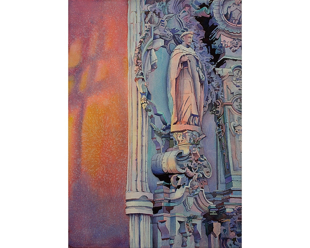 Elegant watercolor painting Guanajuato night alley scene with moody lighting and deep architectural tones—perfect gift for world travelers or culture lovers.