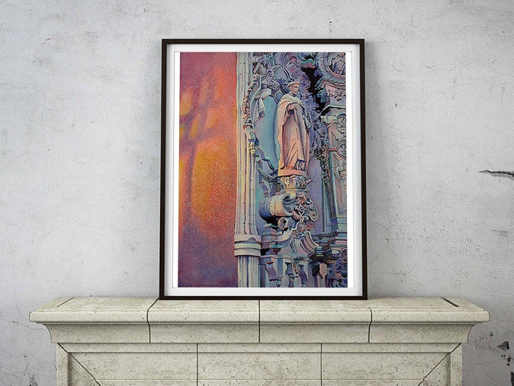 Expressive watercolor of a quiet church in historic Guanajuato at night—an artwork print ideal for rustic interiors and unique art collections.