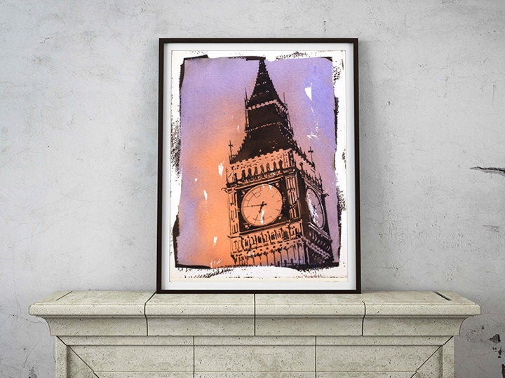 Colorful watercolor painting Big Ben London England