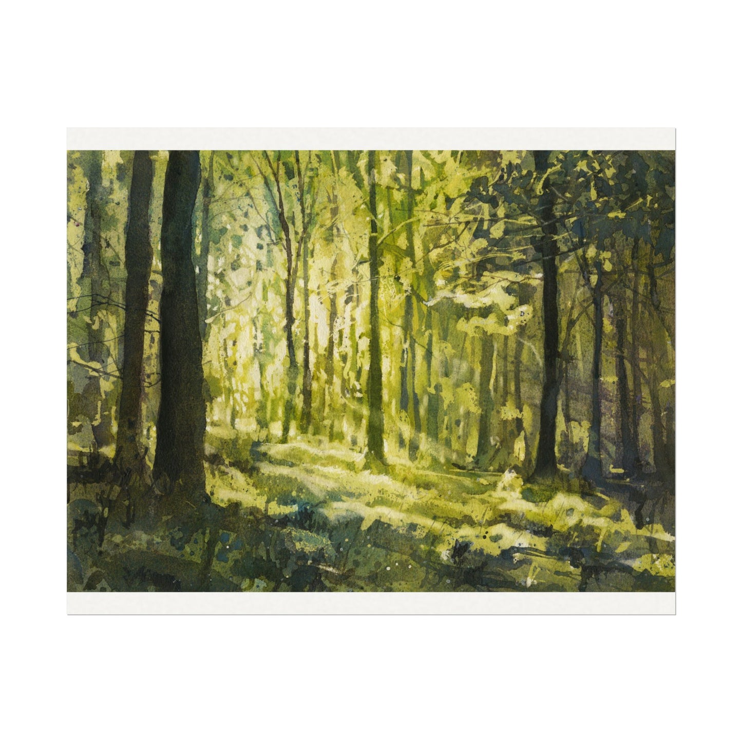 Forest Light Watercolor Poster — Textured Matte Wall Art