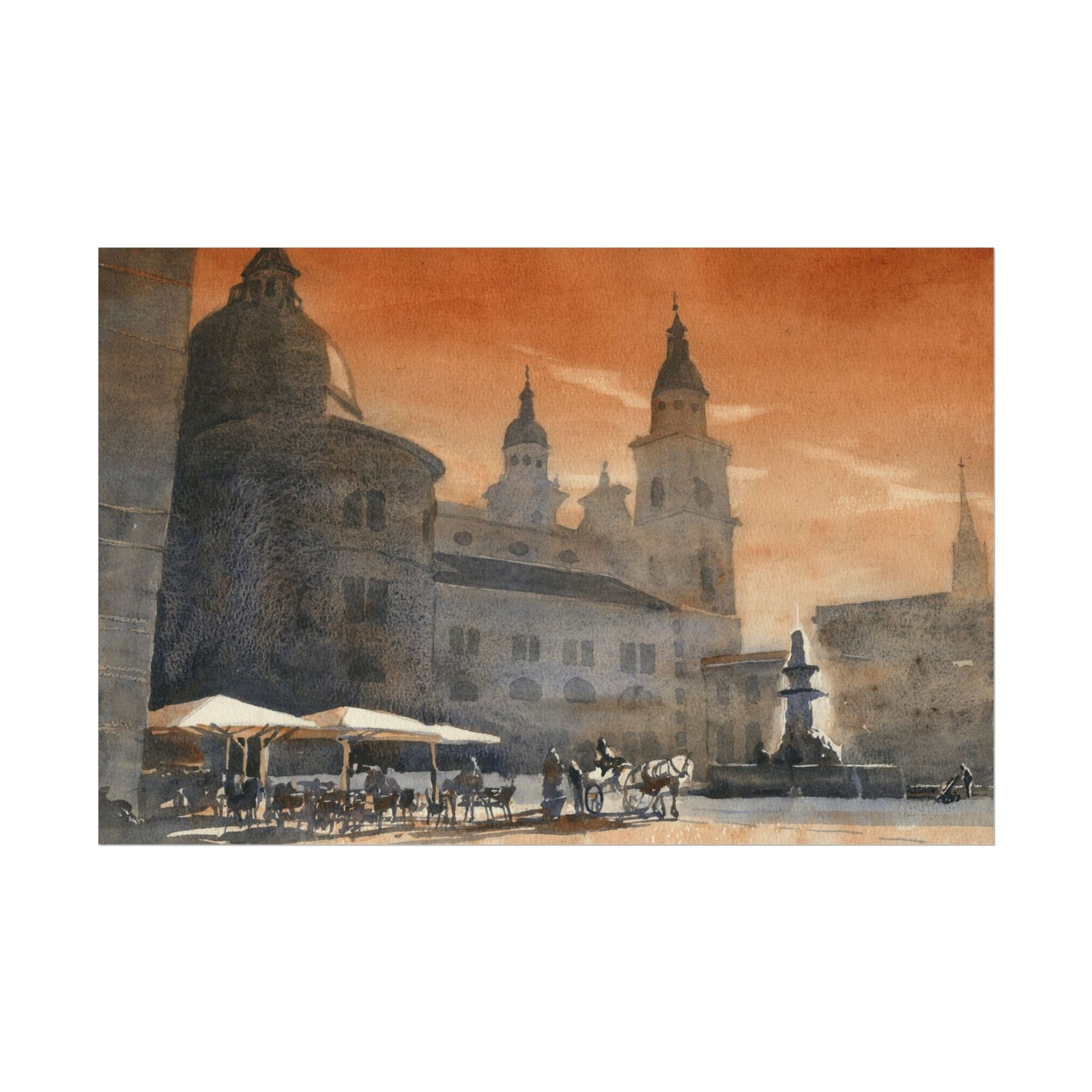 Salzburg skyline Austria colorful sunset landscape painting travel essentials art for house handmade item European home decor colorful (print)