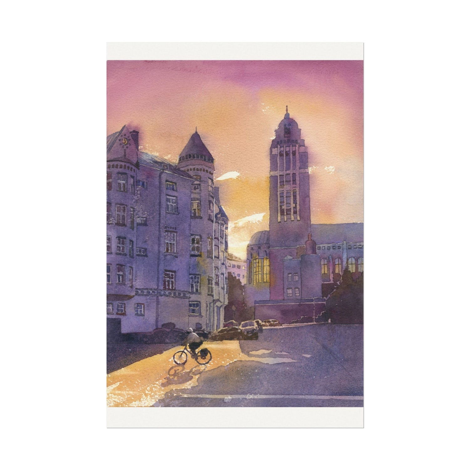 Finnish Kalli Church cityscape sunset painting Helsinki Finland European architecture artwork home decor (print) Poster
