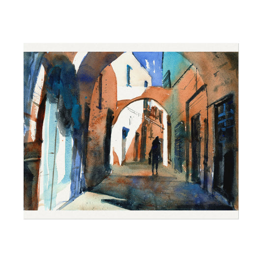 Tunis Tunisia medina alleyway colorful cityscape artwork travel decor architecture Tunisian N. Africa artwork handmade item Poster