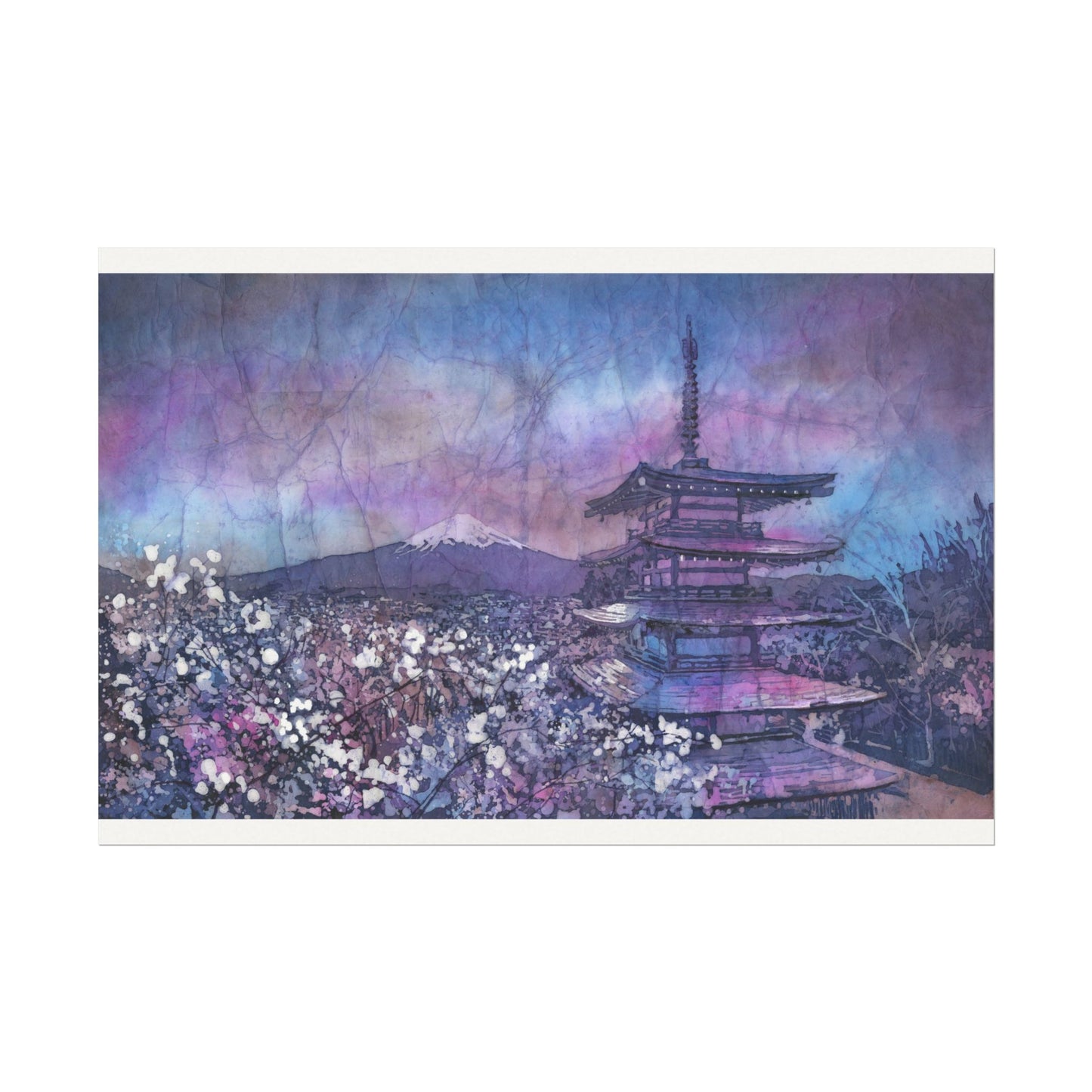 Chureito Pagoda Watercolor Print Poster | Mount Fuji Landscape Japanese Wall Art Colorful Batik Travel Essentials Unframed Item