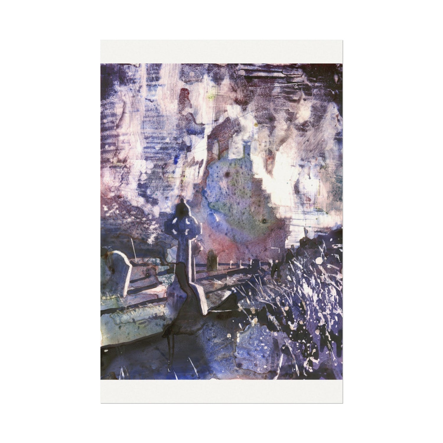 Ruined church Ireland gravestone Abbey Irish countryside artwork travel decor Europe painting (print) Poster