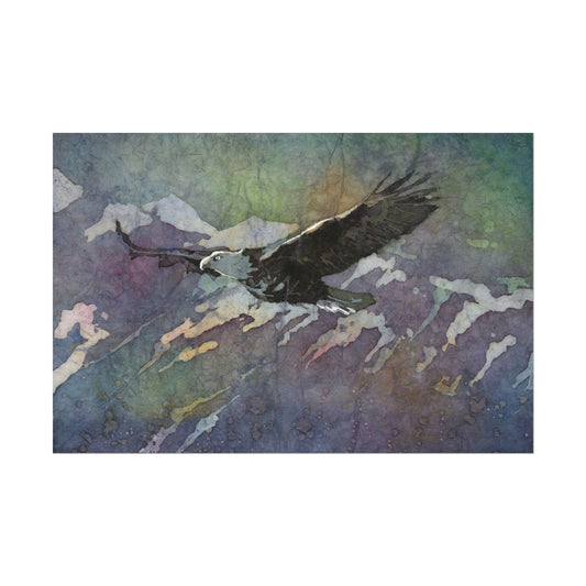 Watercolor batik painting bald eagle in flight colorful landscape painting art for house handmade item unframed artwork Poster
