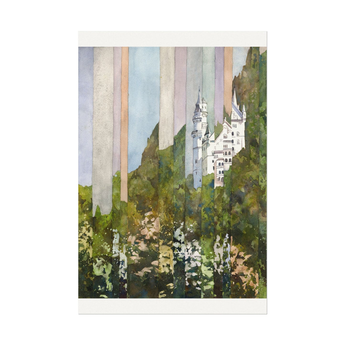 Neuschwanstein Castle Bavaria Germany experimental watercolor landscape art for house colorful German decor artwork for travelers Poster