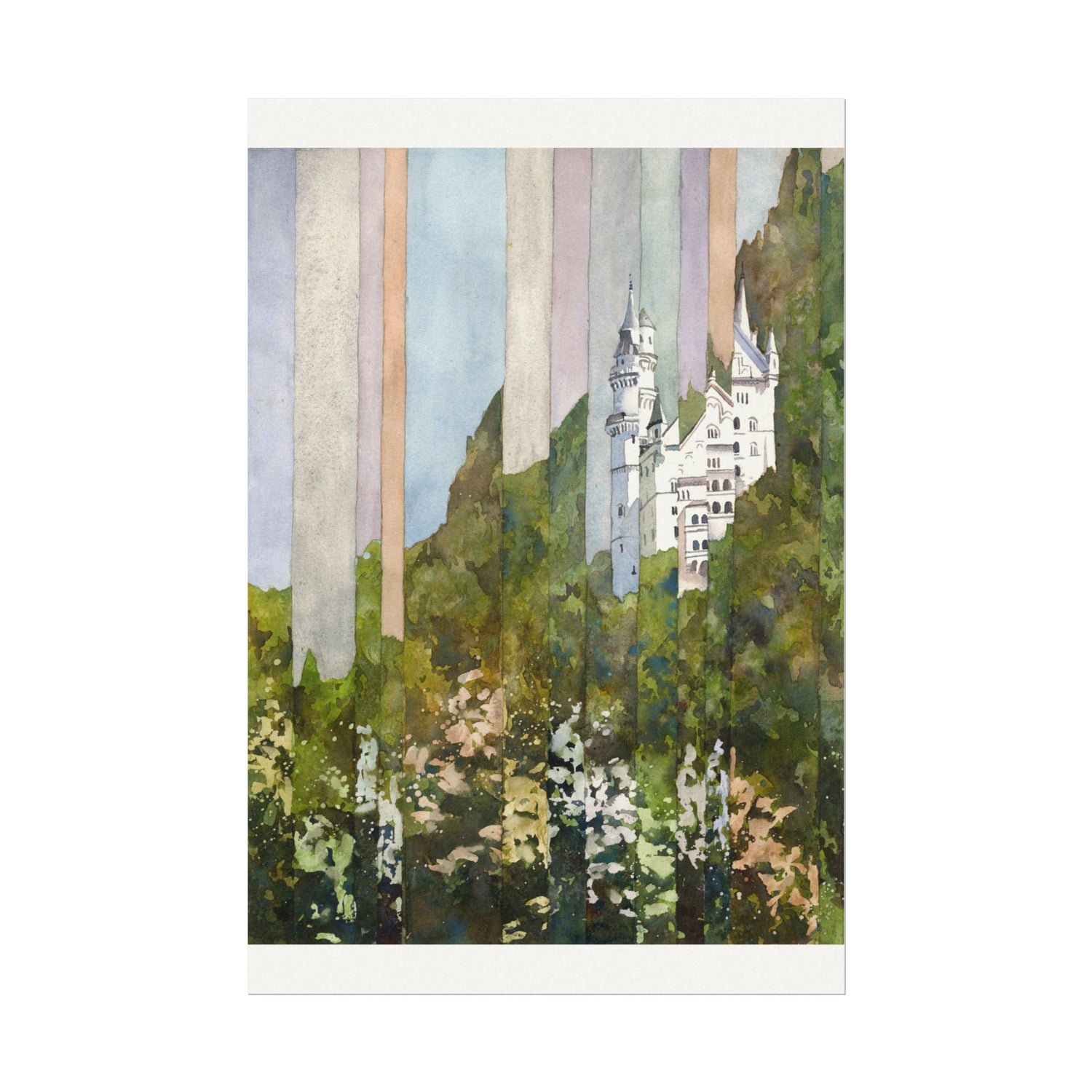 Neuschwanstein Castle Bavaria Germany experimental watercolor landscape art for house colorful German decor artwork for travelers Poster
