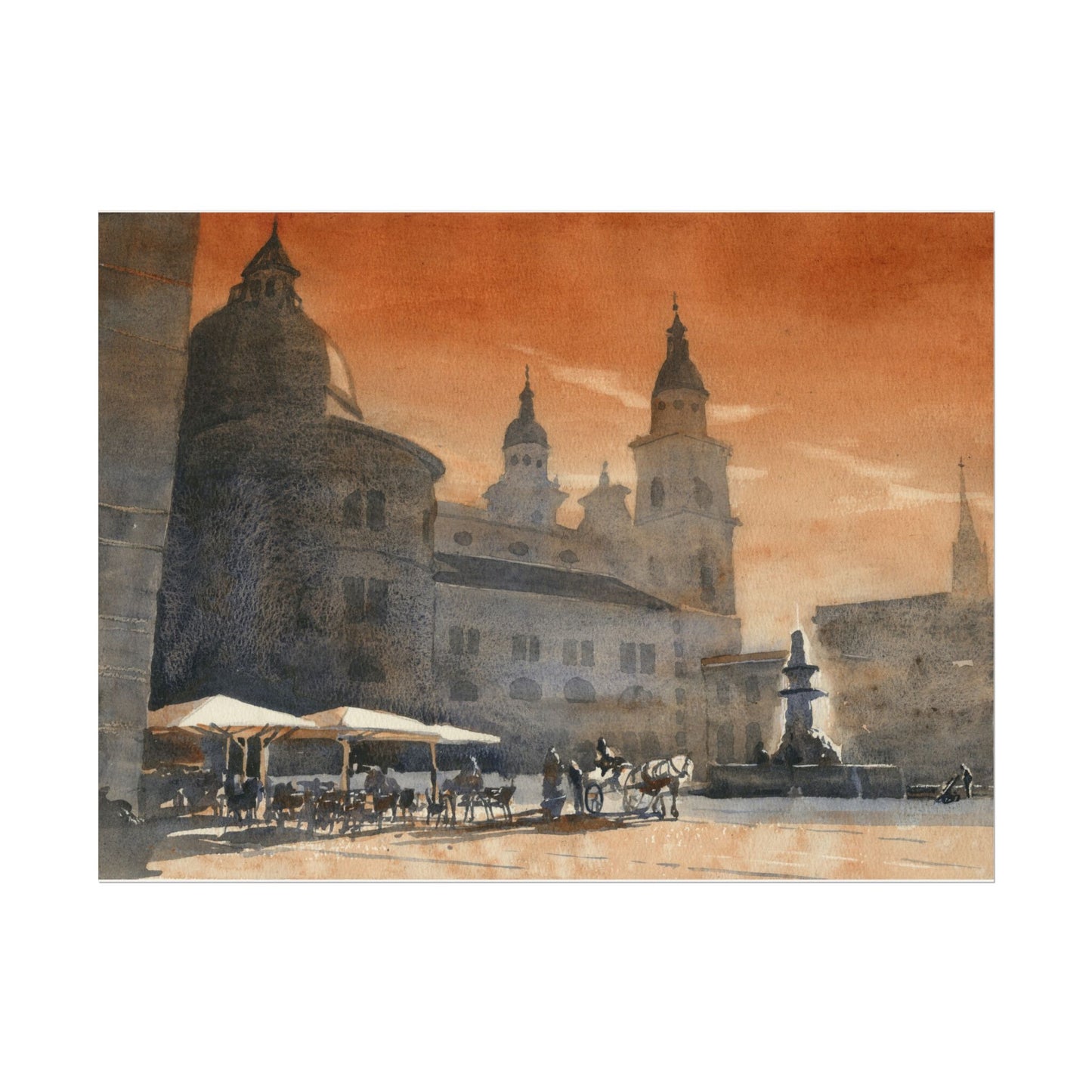 Salzburg skyline Austria colorful sunset landscape painting travel essentials art for house handmade item European home decor colorful (print)