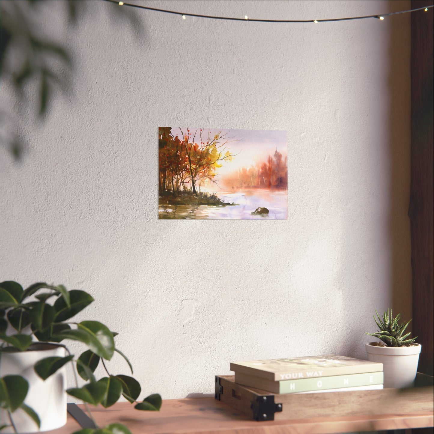 Watercolor Landscape Sunset Trees Poster | Fine Art Posters Forest Sunset Horizontal Wall Artwork Sunrise Trees Poster