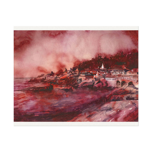 Busan Korea colorful watercolor batik Haedong Yonggung Buddhist Temple Asian decor artwork handmade item Korean landscape religious Poster