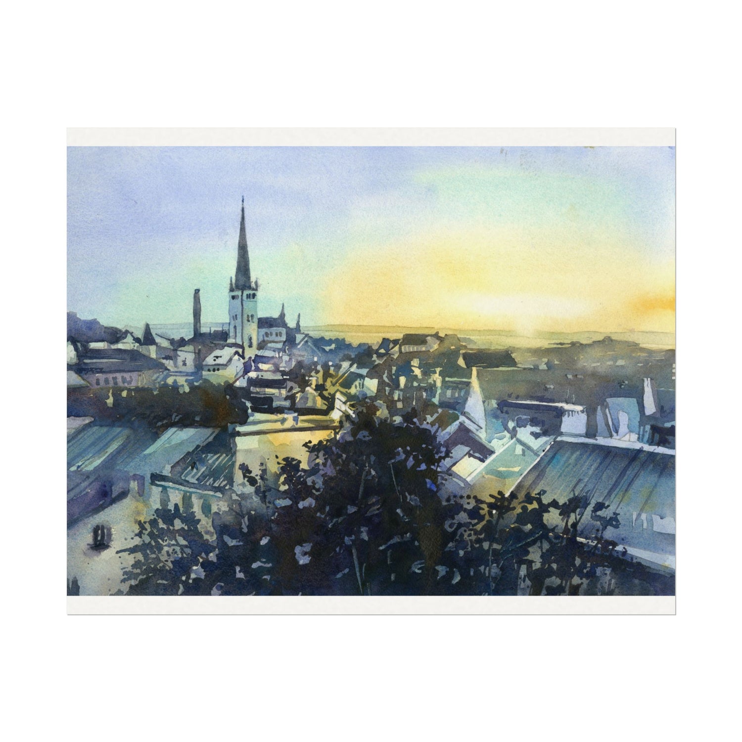 Tallinn Estonia City Hall watercolor cityscape painting, colorful wall art travel essentials handmade item unique travel gift gicee (print) Poster