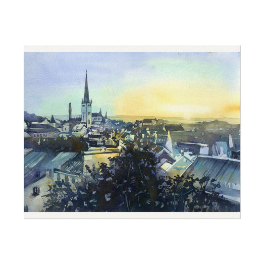 Tallinn Estonia City Hall watercolor cityscape painting, colorful wall art travel essentials handmade item unique travel gift gicee (print) Poster