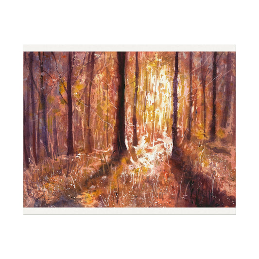 Colorful watercolor landscape painting suns rays forest artwork art for house handmade item sunset home decor Poster