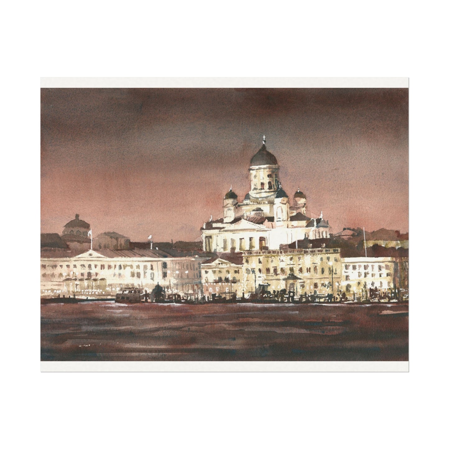 Helsinki Cathedral Watercolor Poster Matte Print European Travel Decor Poster