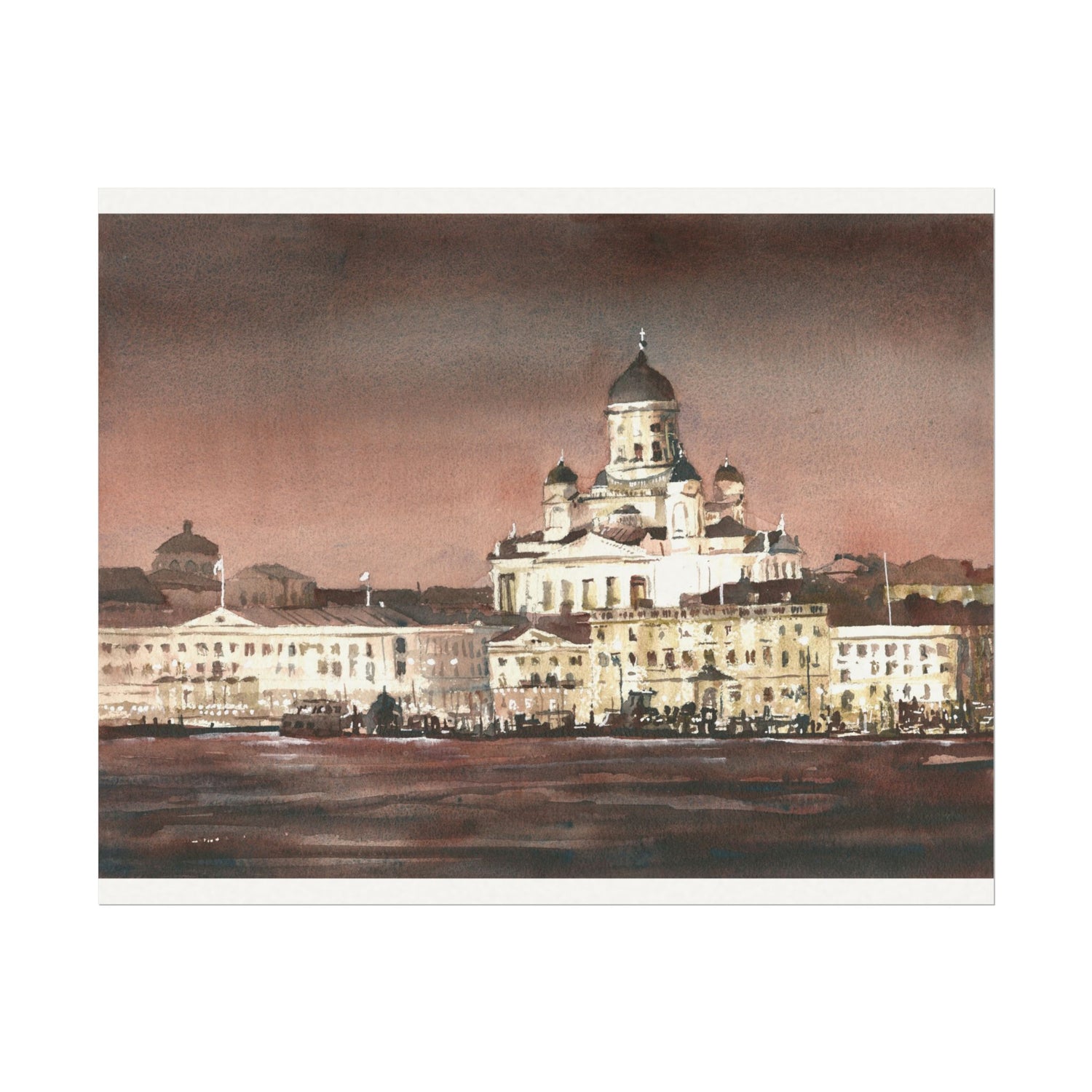 Helsinki Cathedral Watercolor Poster Matte Print European Travel Decor Poster