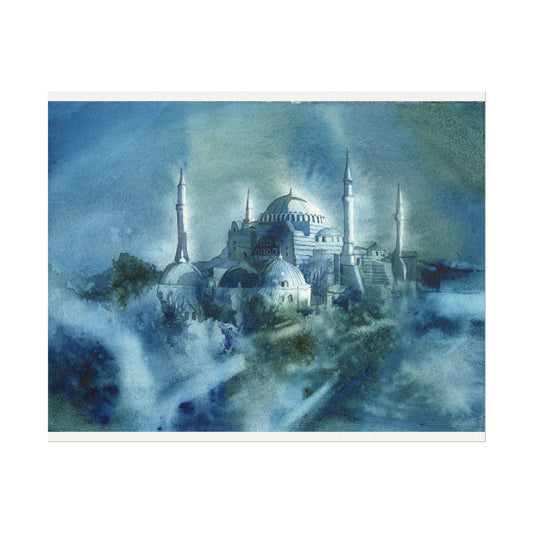 Hagia Sofia mosque church Istanbul Turkey skyline watercolor painting art for house handmade item travel decor colorful painting Poster