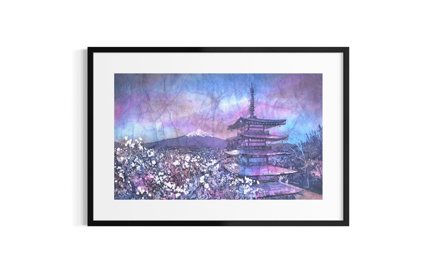 Chureito Pagoda Watercolor Print Poster | Mount Fuji Landscape Japanese Wall Art Colorful Batik Travel Essentials Unframed Item