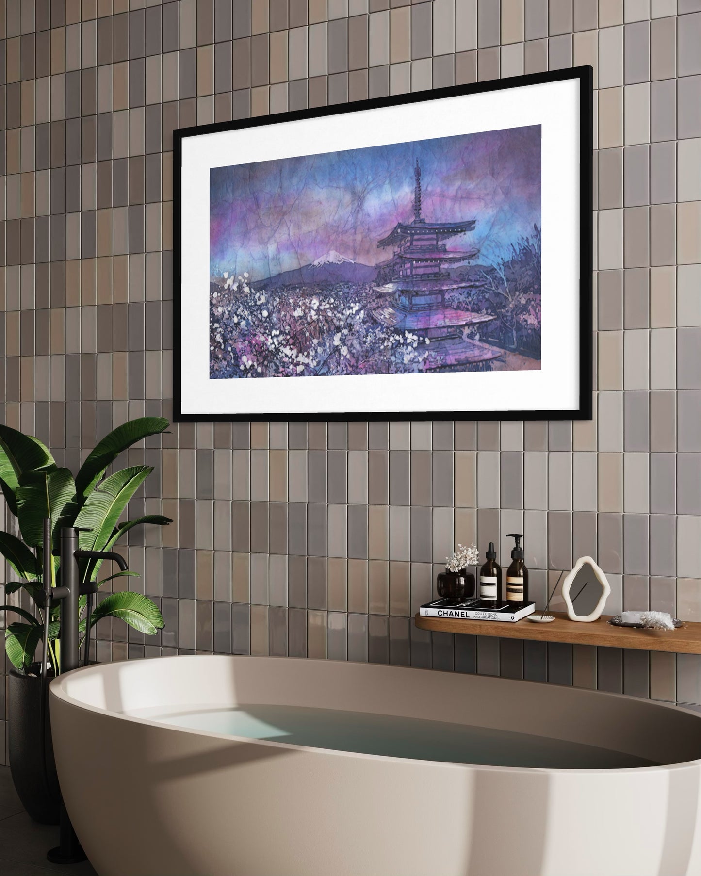 Chureito Pagoda Watercolor Print Poster | Mount Fuji Landscape Japanese Wall Art Colorful Batik Travel Essentials Unframed Item