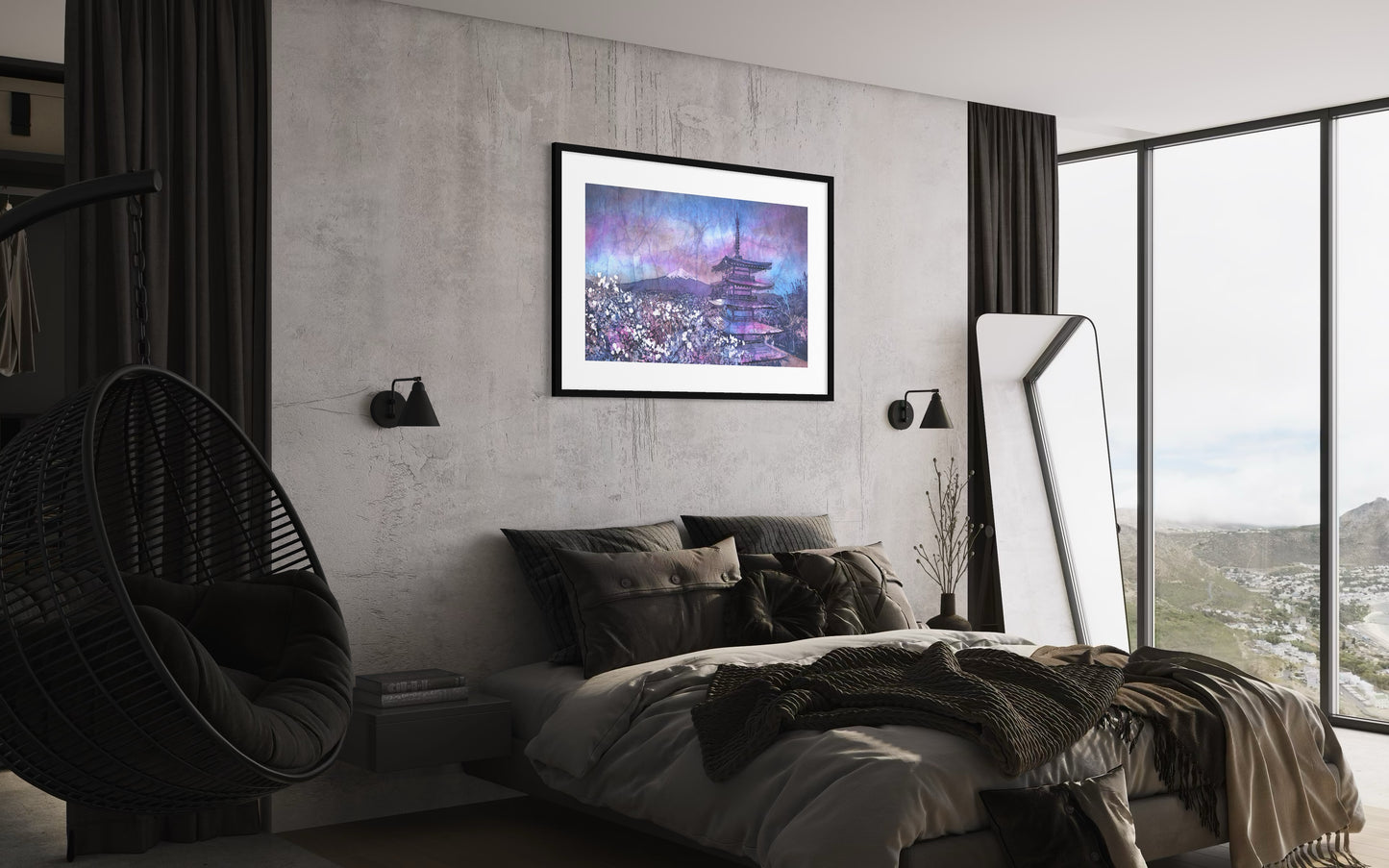 Chureito Pagoda Watercolor Print Poster | Mount Fuji Landscape Japanese Wall Art Colorful Batik Travel Essentials Unframed Item