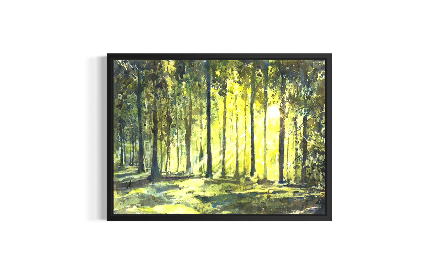 Sunset Forest Watercolor Poster — Colorful Trees Landscape Matte Print