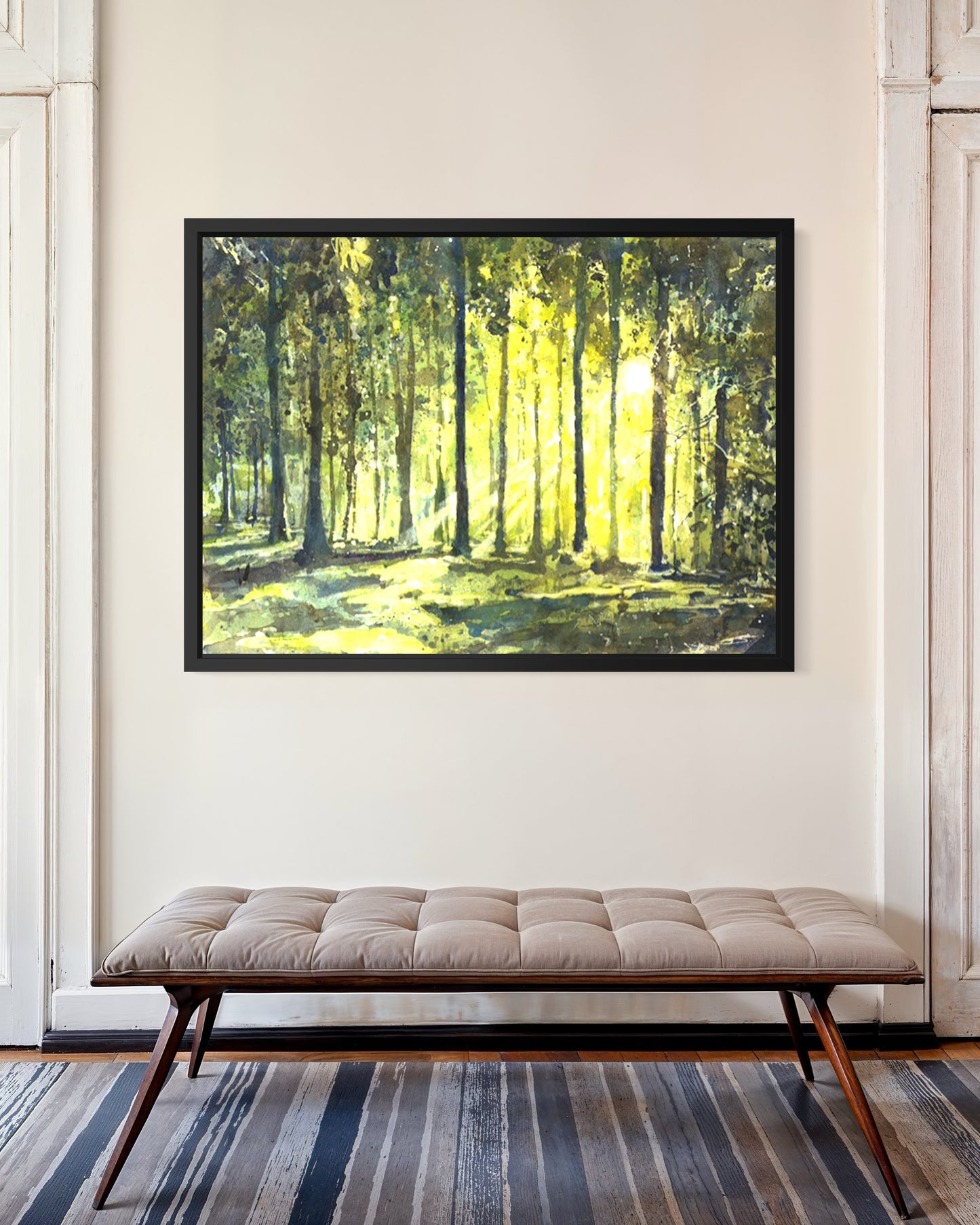Sunset Forest Watercolor Poster — Colorful Trees Landscape Matte Print