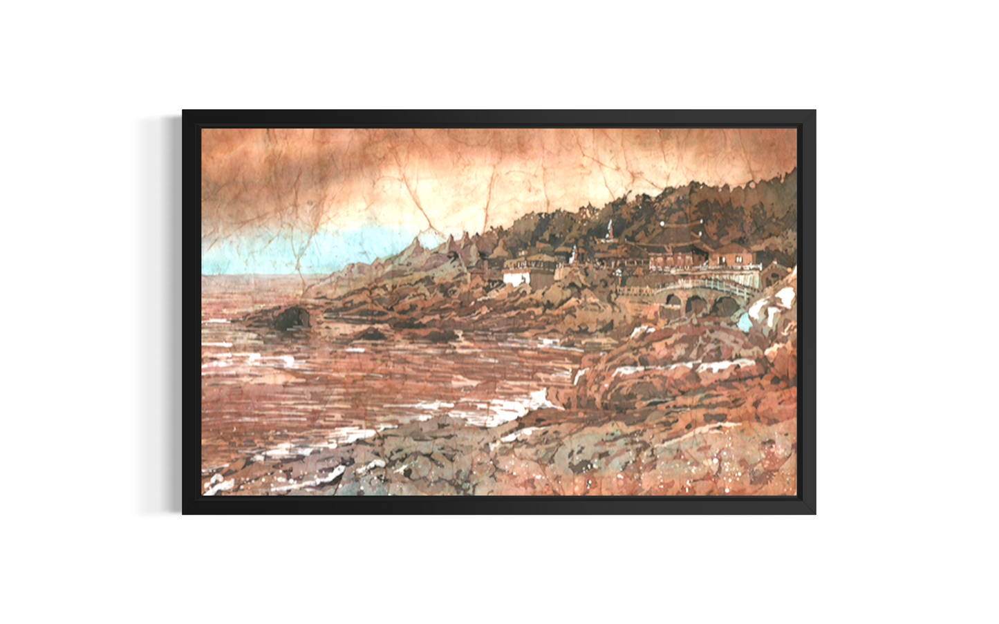 Busan Haedong Yonggung Temple watercolor poster | Korean landscape art Poster