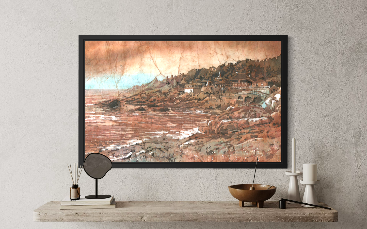 Busan Haedong Yonggung Temple watercolor poster | Korean landscape art Poster