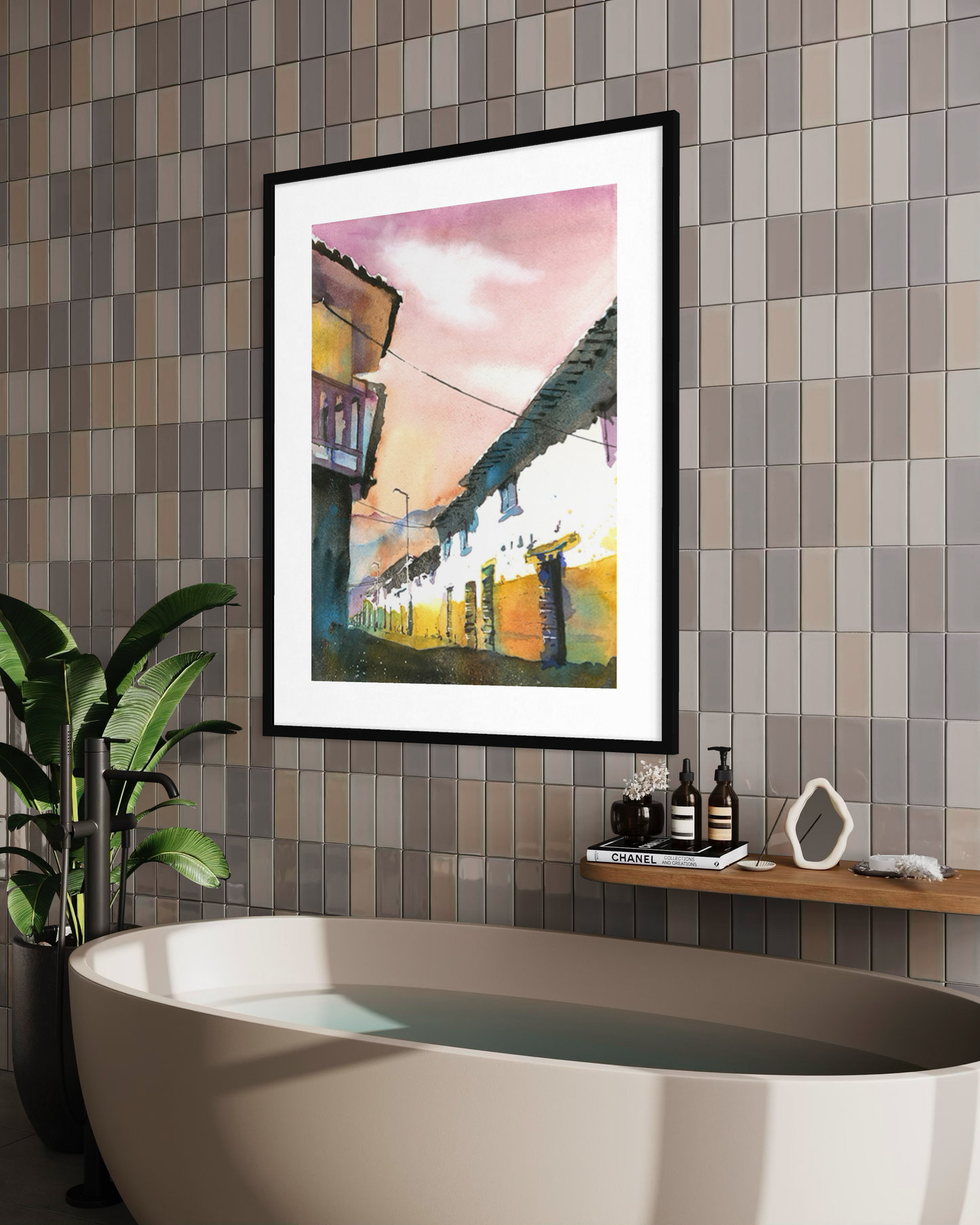 Peru Sacred Valley Cityscape Textured Watercolor Matte Poster Machu Picchu South America Travel