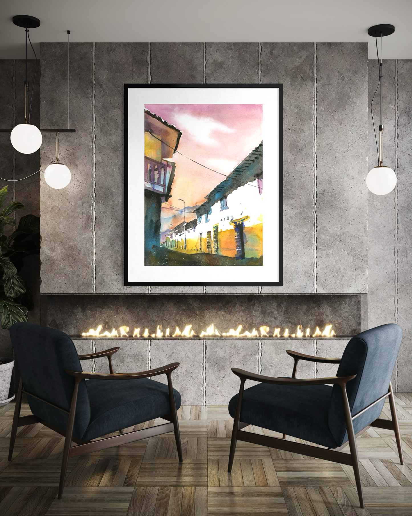 Peru Sacred Valley Cityscape Textured Watercolor Matte Poster Machu Picchu South America Travel