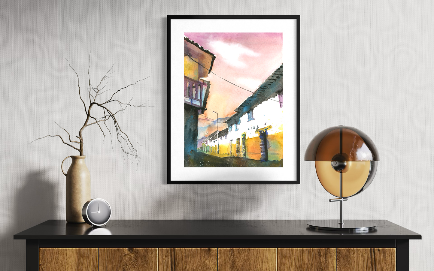 Peru Sacred Valley Cityscape Textured Watercolor Matte Poster Machu Picchu South America Travel