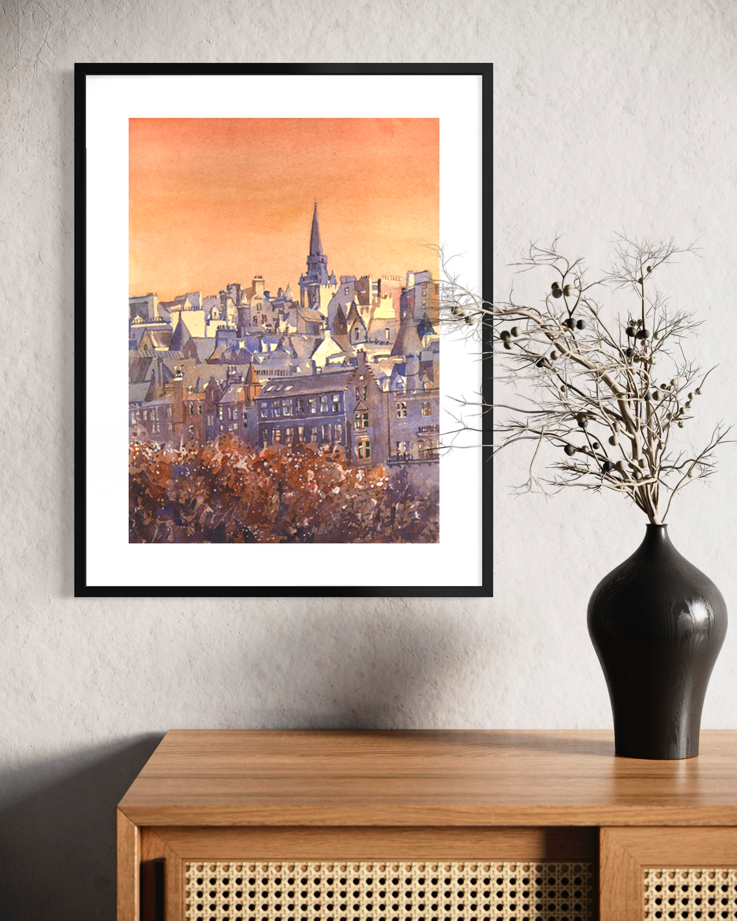 Edinburgh Scotland Skyline Watercolor Poster | Matte Cityscape Print Poster