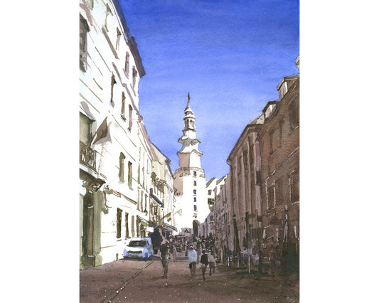 Michaels Gate in Old Town Bratislava Slovakia colorful citysccape Eastern Europe handmade item watercolor landscape (original)
